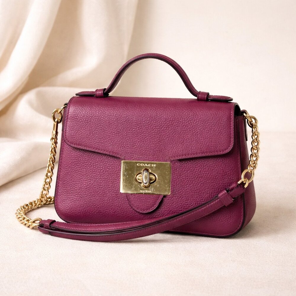 Coach Cassidy Top Handle Leather Crossbody Bag – Dark Berry - Picture 4 of 11
